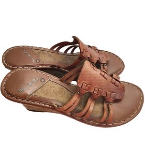 Thom McAn Leather Strappy Espardrille Wedge Slide Sandals Size 8